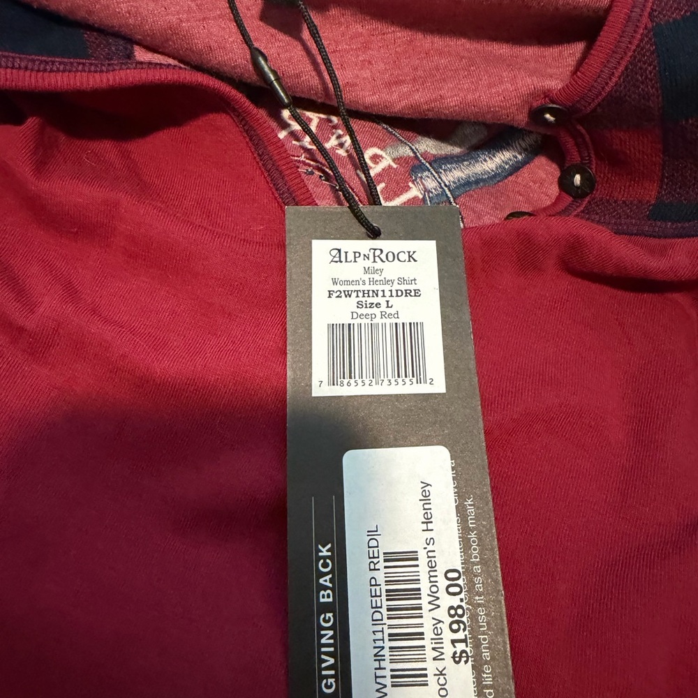 NWT Alp Rock Miley Red Long-Sleeve Henley Shirt with Plaid Accents - Picture 5 of 5